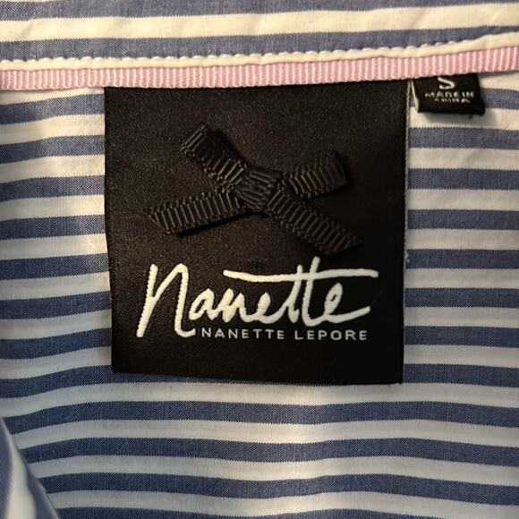 Pretty Floral Embroidered Oxford Stripe Button Down Shirt - Picture 6 of 7